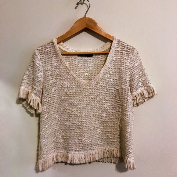Knit Woven Top with Fringe - Picture 1 of 1